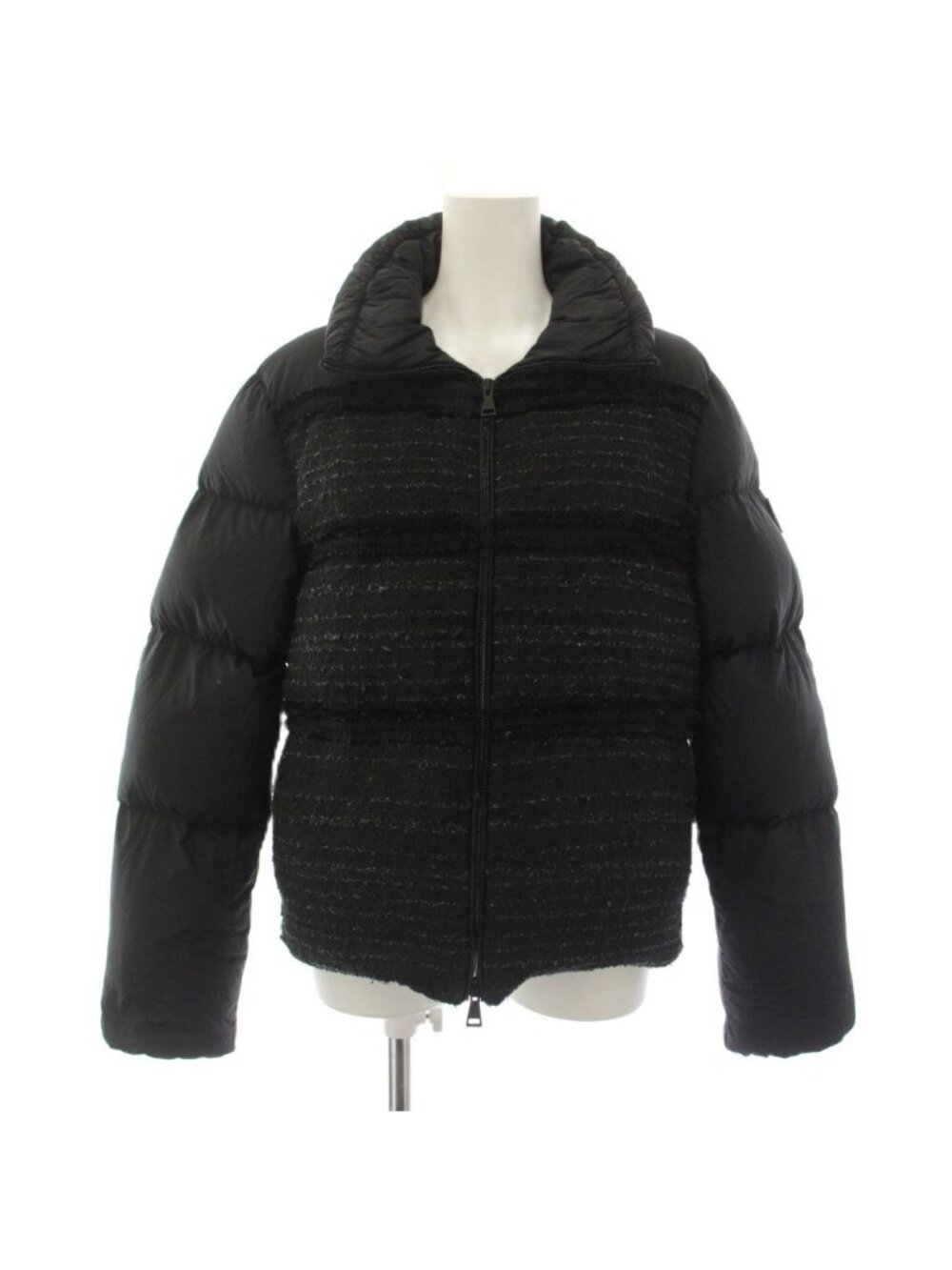 Moncler Aucun Tweed Down Jacket Zip Up Black 0
